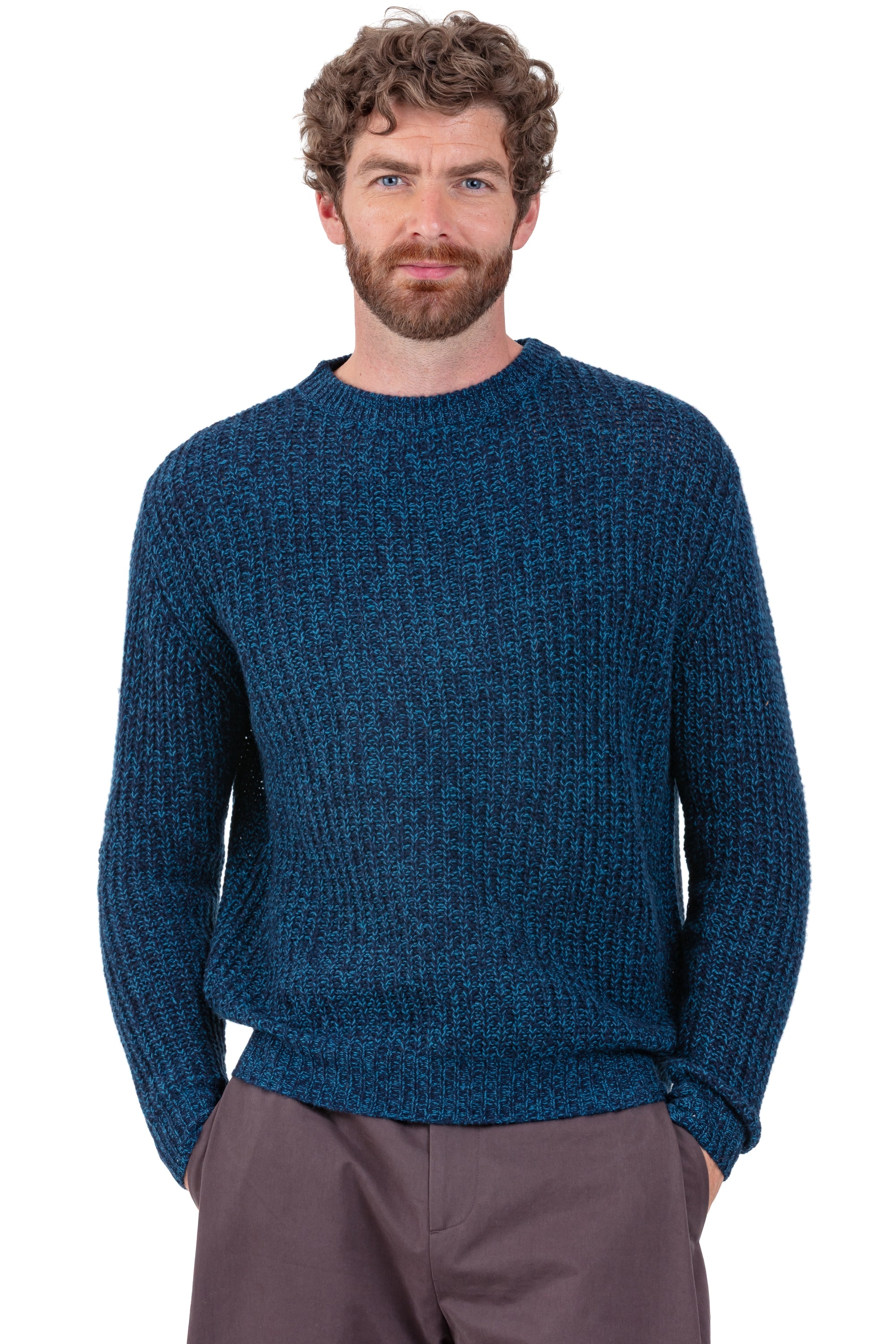 Maglione in cashmere, 100% cashmere, uomo, collo rotondo, taglio dritto, maniche lunghe, grosso / 6 fili e +, Mahogany