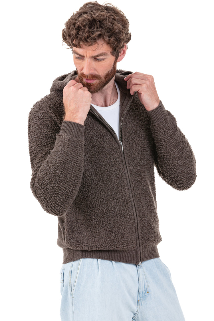 Cardigan in cashmere, 100% cashmere, uomo, cappuccio, chiusura con zip, taglio dritto, maniche lunghe, spesso / 6 fili e +, , Mahogany