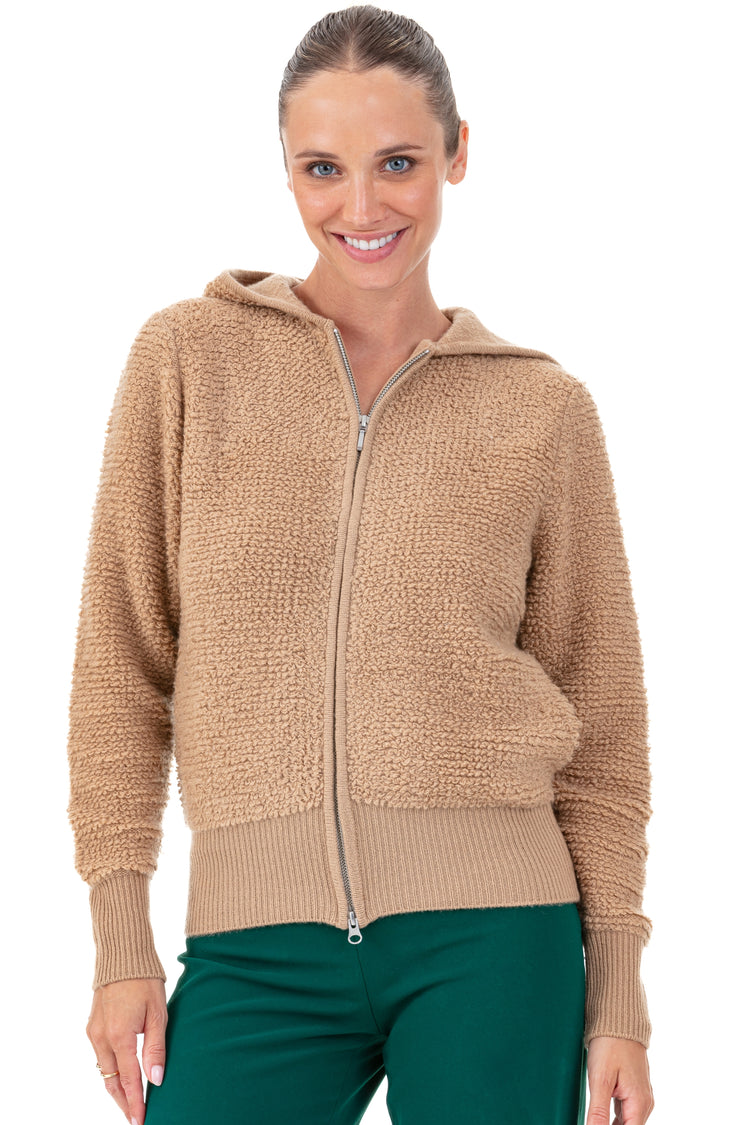 Gilet in cashmere, 100% cashmere, donna, cappuccio, chiusura zip, taglio dritto, maniche lunghe, grosso / 6 fili e +, Mahogany