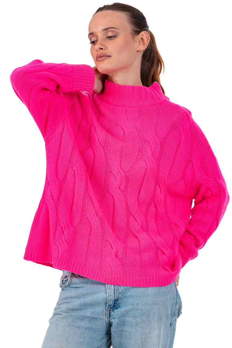 Maglione in cashmere, 100% cashmere, donna, collo alto / collo camino, taglio oversize, maniche lunghe, grosso / 6 fili e +, Mahogany