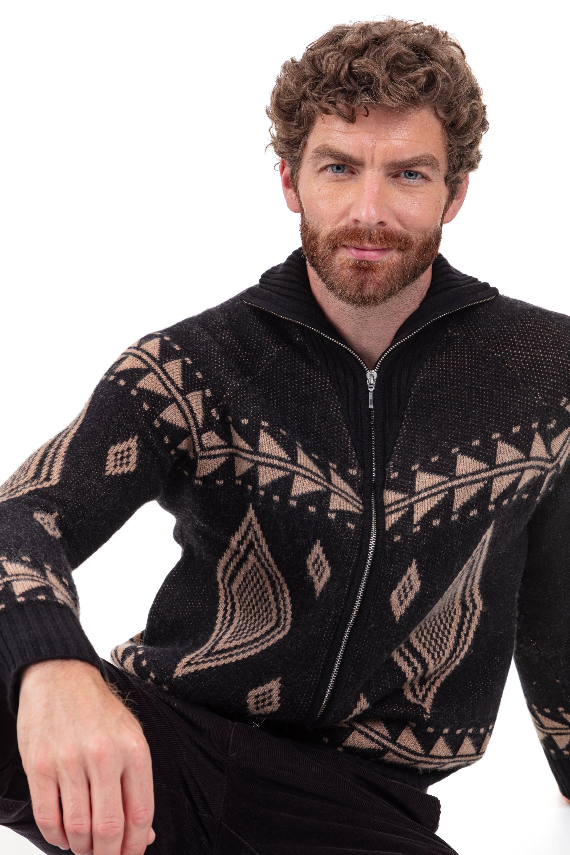 Phoenix in cashmere uomo - nero / cammello chiné - Mahogany