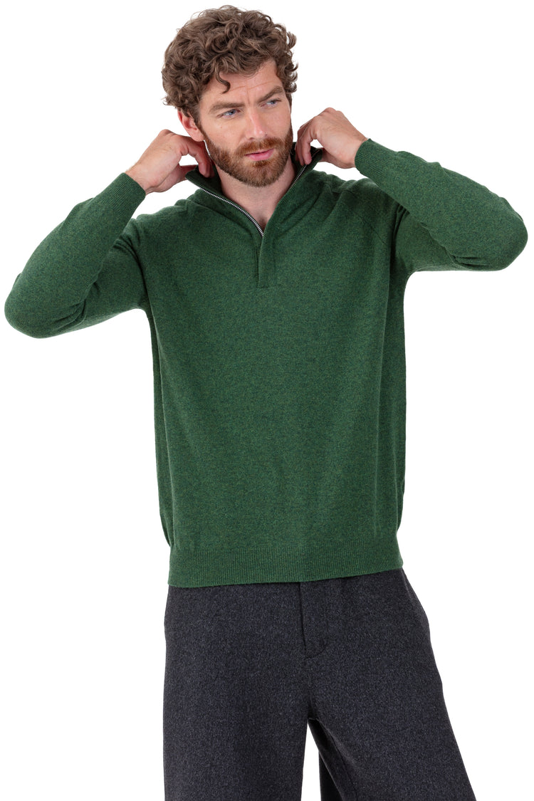 Maglione in cashmere, 100% cashmere, uomo, collo collo camionista, chiusura zip, vestibilità dritta, maniche lunghe, normale / 2 e 4 fili, maglia normale, Mahogany