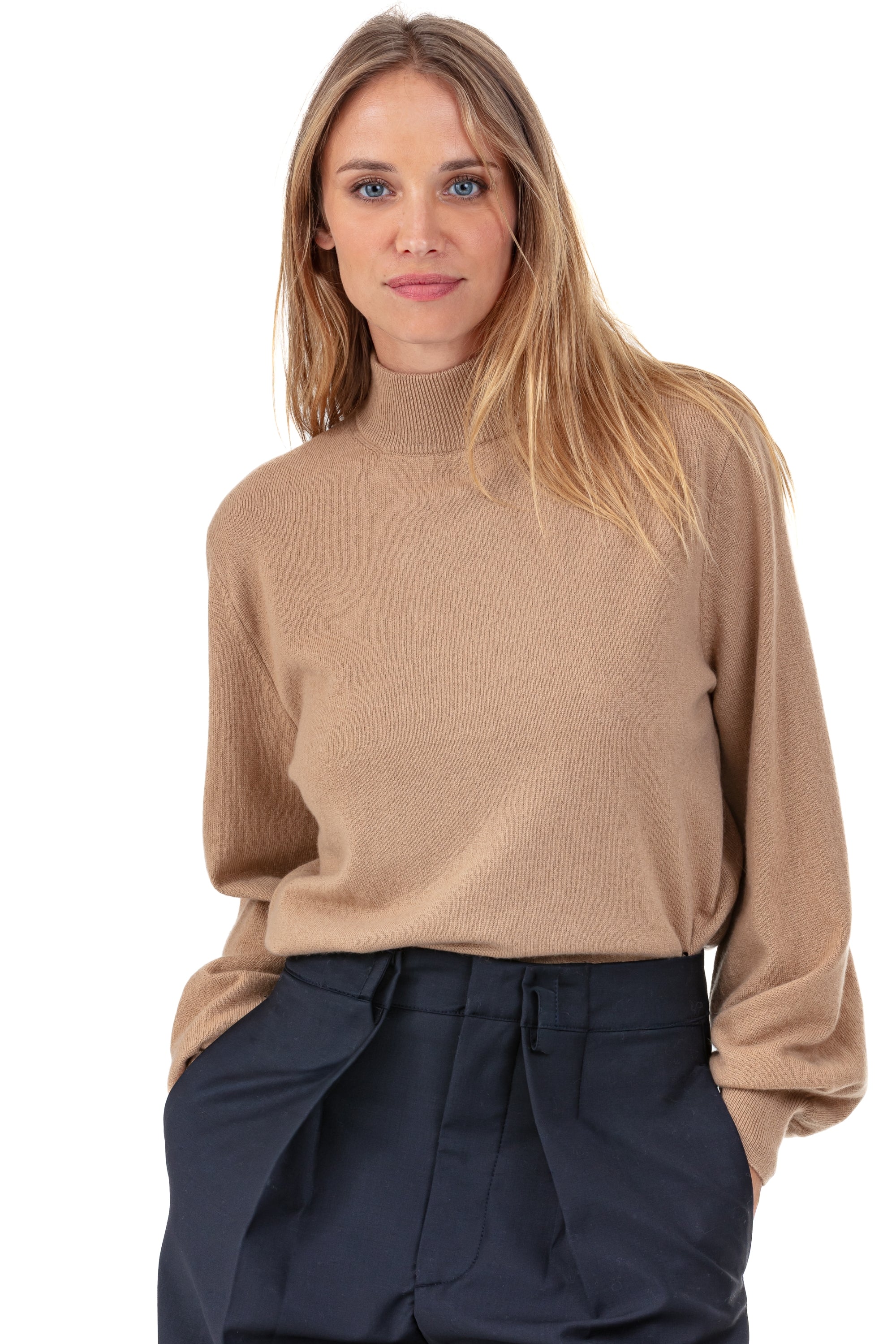 Maglione in cashmere, 100% Cashmere, donna, collo alto / collo a camino, taglio dritto, maniche a palloncino, normale / 2 e 4 fili, maglia normale, Mahogany