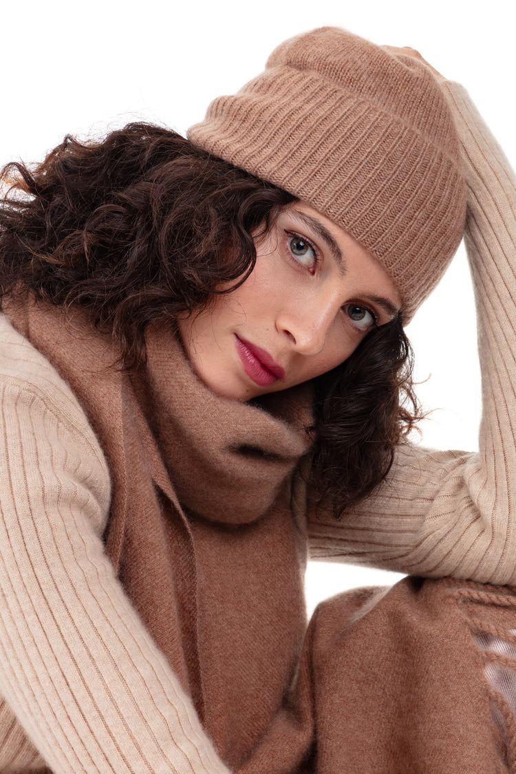 Pilou in cocoon cashmere misto - Vista 1 - cammello - Mahogany