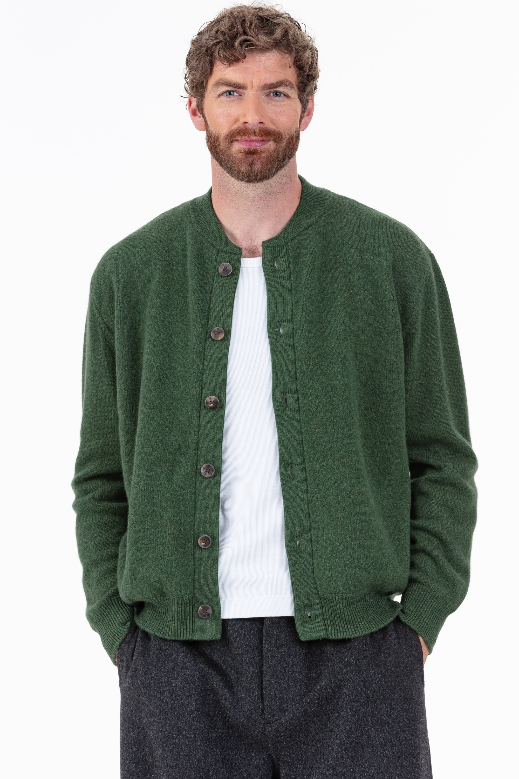 Cardigan in cashmere, 100% cashmere, uomo, collo rotondo, chiusura a bottoni, taglio dritto, maniche lunghe, normale / 2 e 4 fili, maglia normale, Mahogany