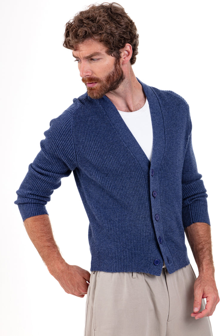 Cardigan in cashmere, 100% cashmere, uomo, collo a V, chiusura a bottoni, taglio dritto, maniche lunghe, normale / 2 e 4 fili, a costine, Mahogany