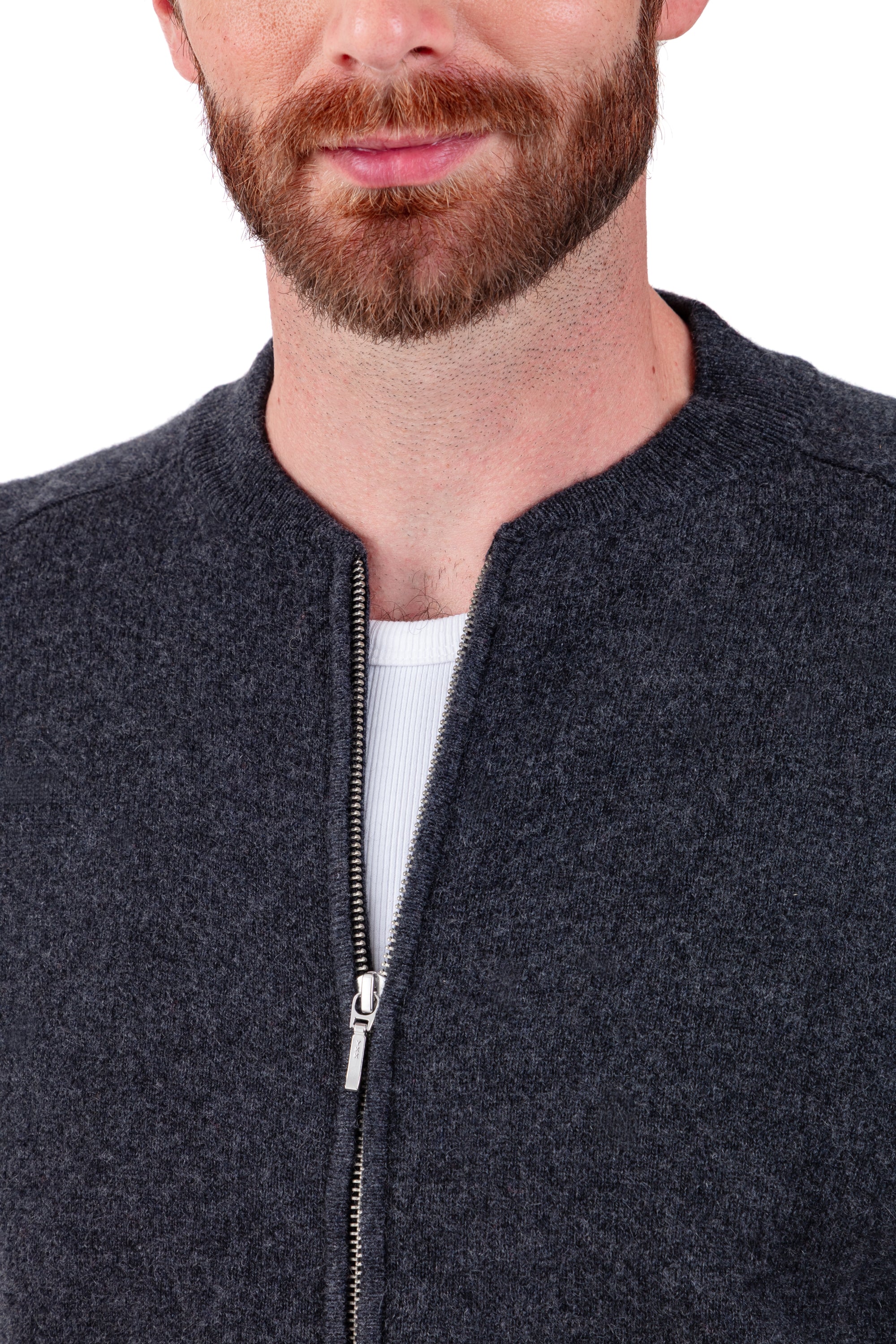 Cardigan in cashmere, 100% cashmere, uomo, collo rotondo, chiusura zip, taglio dritto, maniche lunghe, normale / 2 e 4 fili, maglia normale, Mahogany