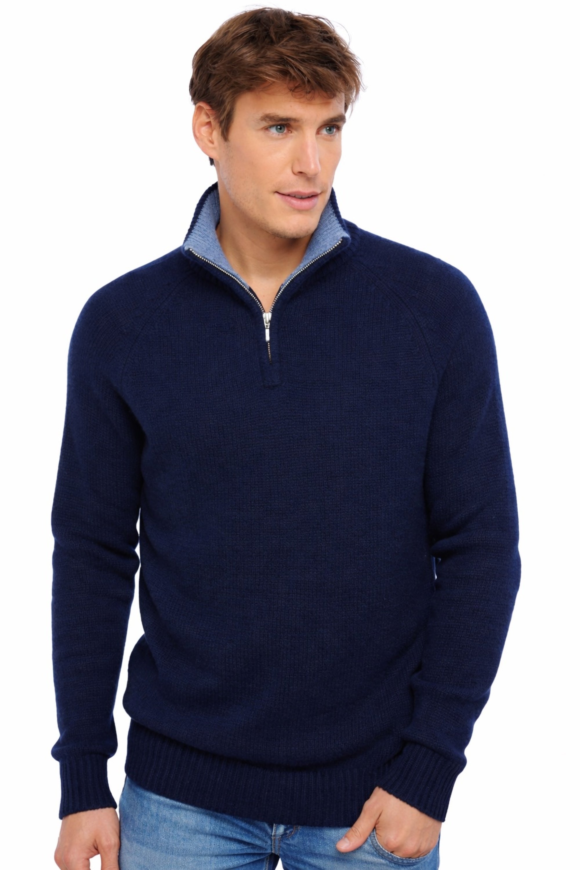 Angers in cashmere uomo - blu marino scuro / azzurro chiné - Mahogany