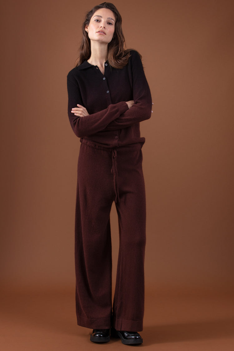 Pantalone in cashmere, 100% Cashmere, donna, collo , chiusura con bottoni, taglio dritto, maniche lunghe, , fine, , Mahogany