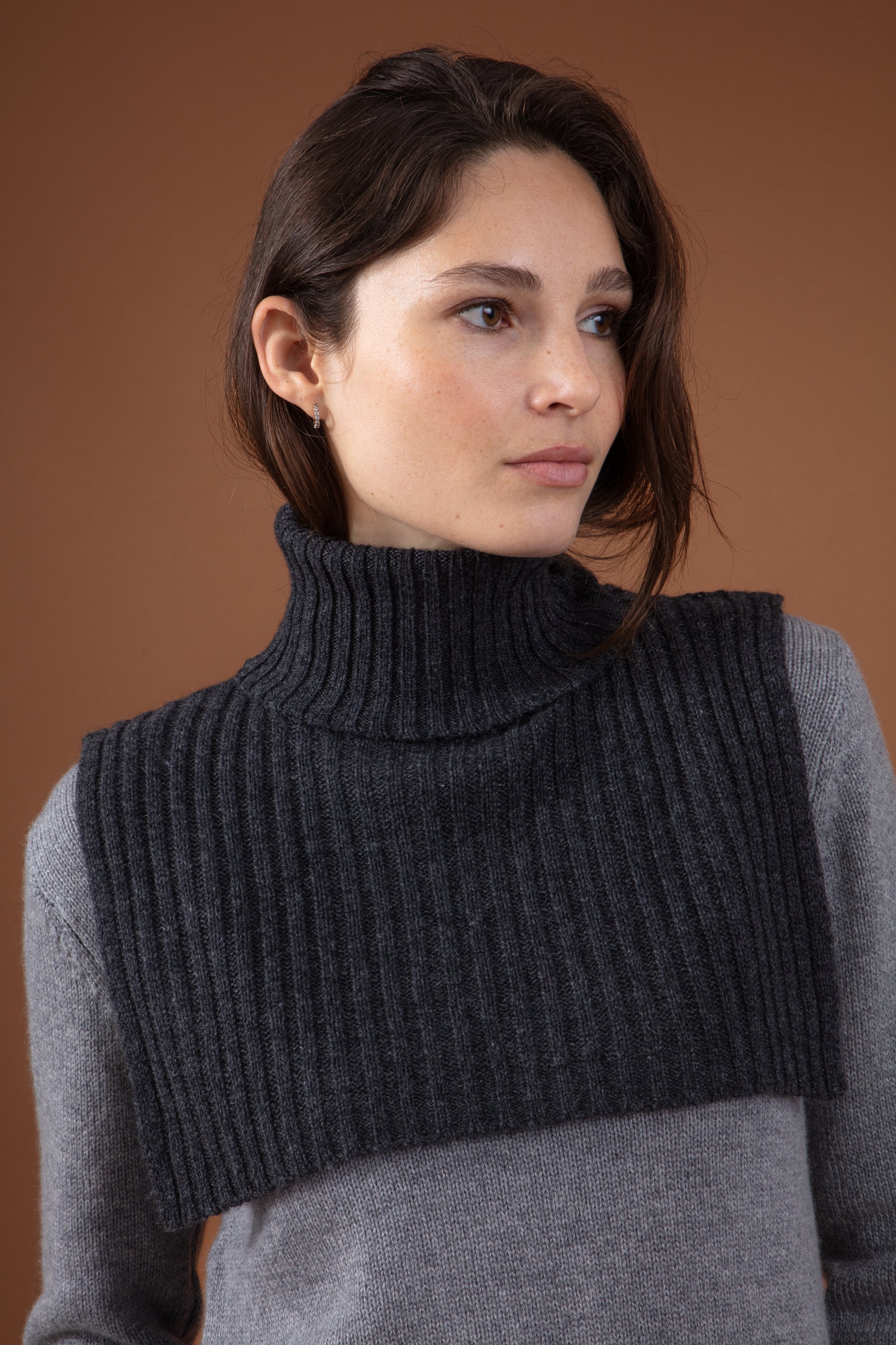 Sciarpa in cashmere, 100% cashmere, donna, collo collo alto, grossa / 6 fili e +, , Mahogany