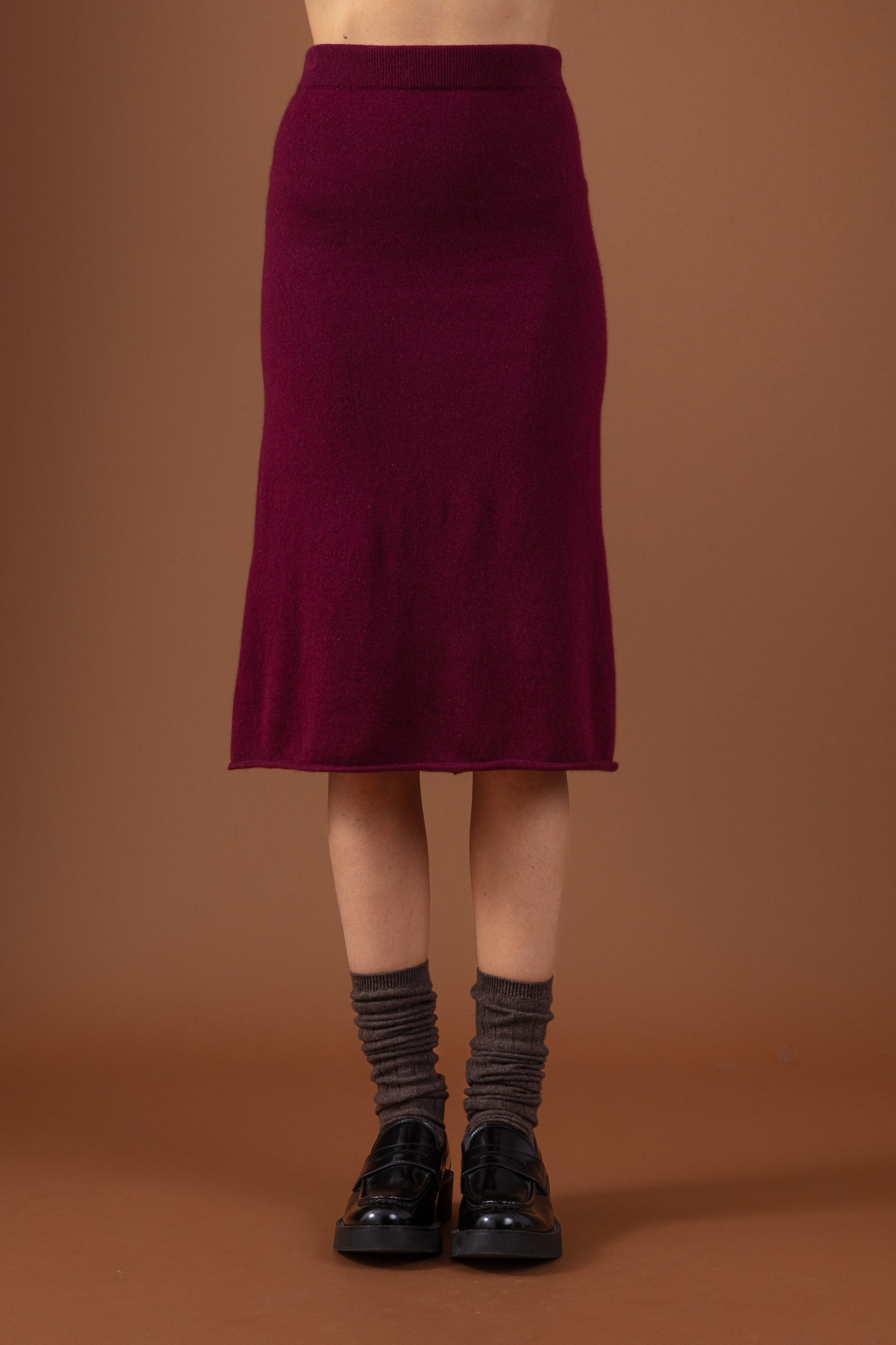 Gonna in cashmere, 100% Cashmere, donna, taglio dritto, fine, , Mahogany