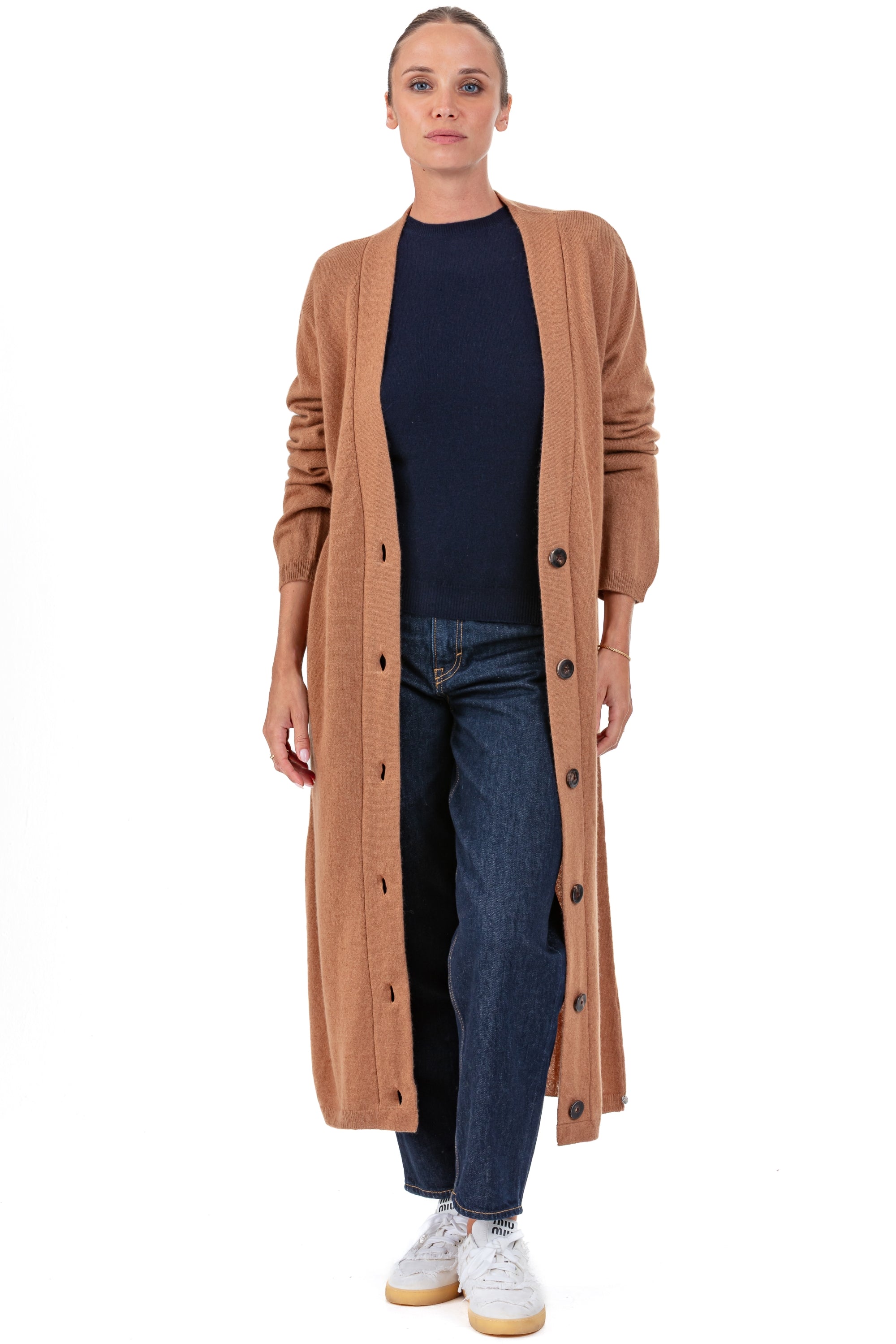 Cardigan in cashmere, 100% Cashmere, donna, scollo a V, chiusura con bottoni, taglio dritto, maniche lunghe, fine, , Mahogany