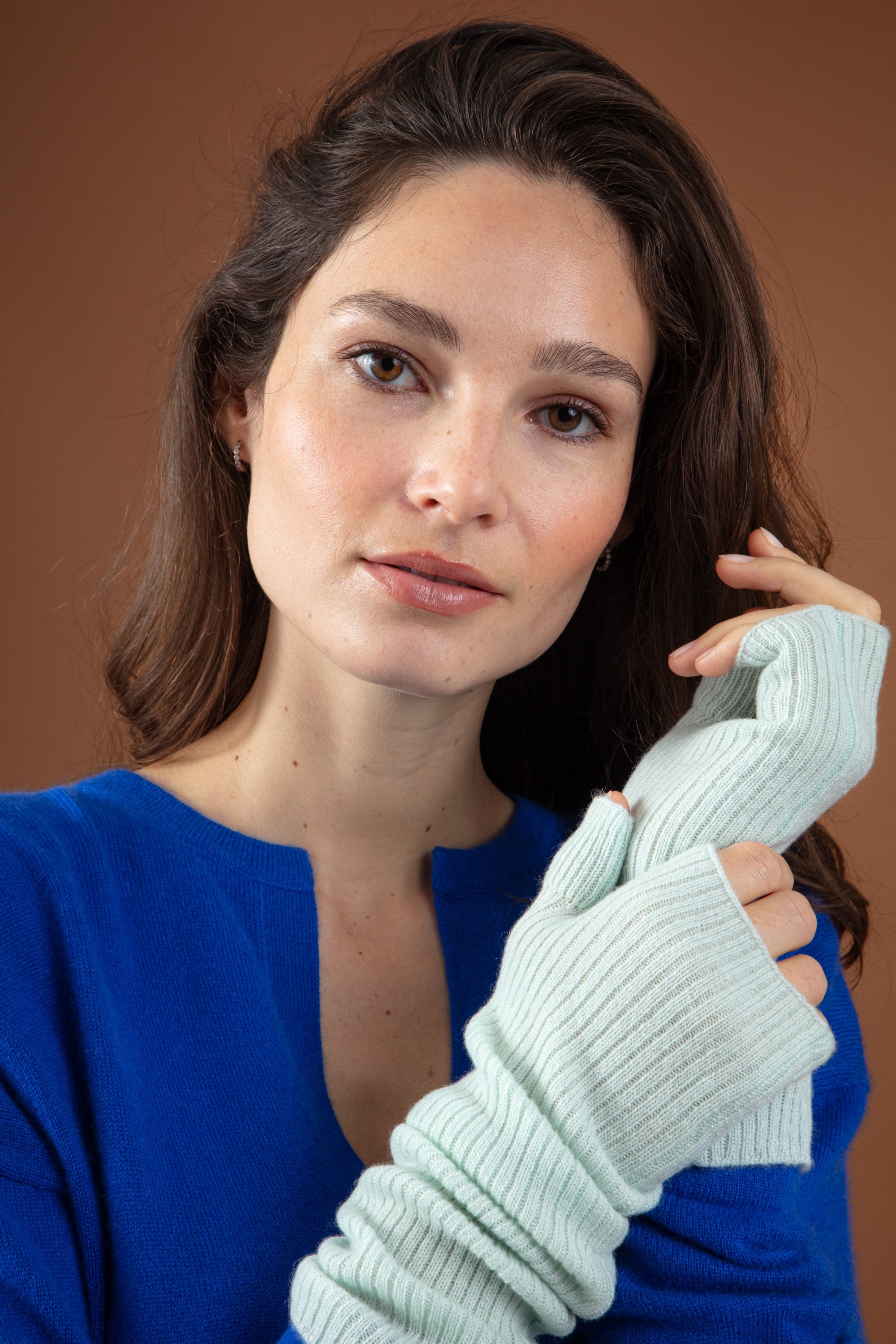 Guanto in cashmere, 100% cashmere, donna, fine, , Mahogany