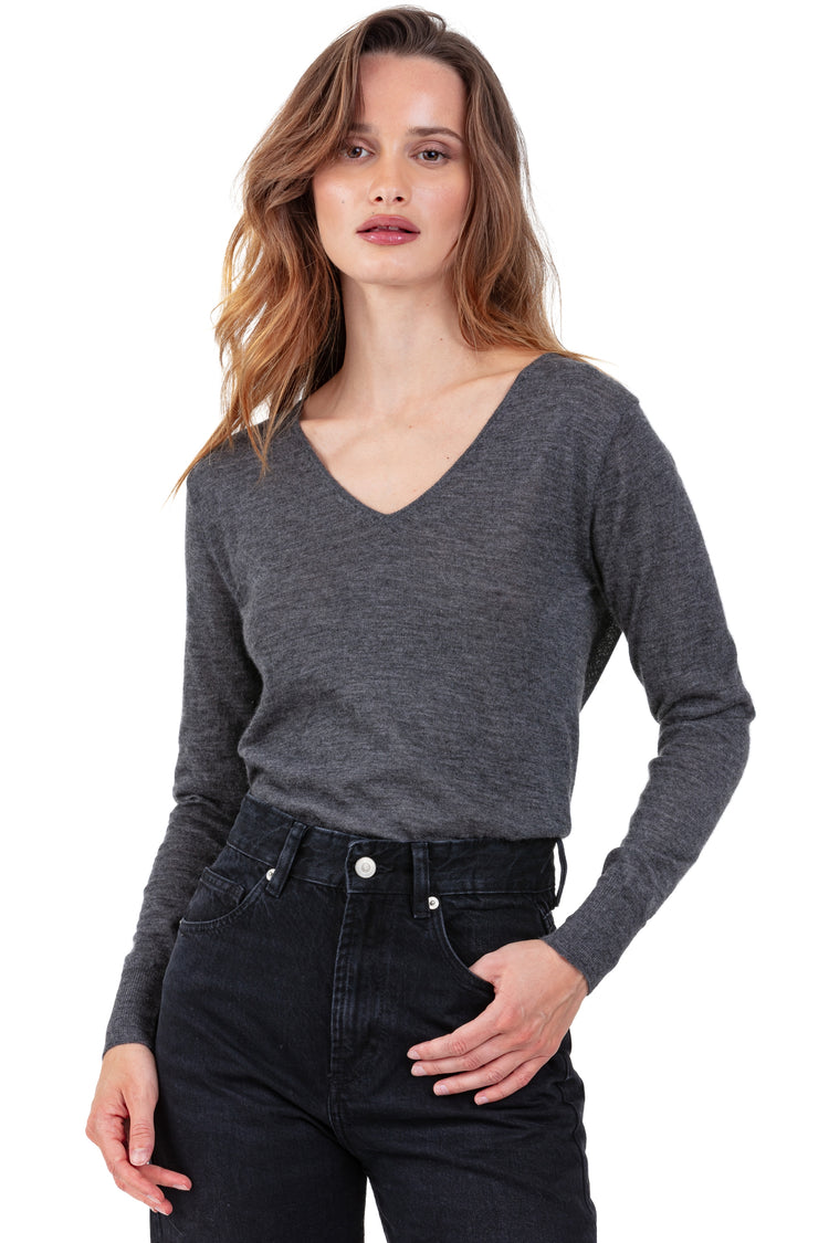 Maglione in piumino di cashmere, 100% piumino di Cashmere, donna, collo a V, taglio dritto, maniche lunghe, fine, maglia normale, Mahogany