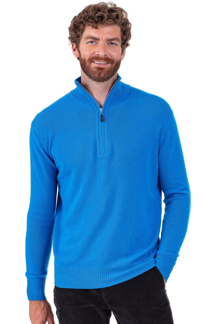 Maglione in cashmere, 100% cashmere, uomo, collo collo camionista, chiusura zip, vestibilità dritta, maniche lunghe, normale / 2 e 4 fili, maglia normale, Mahogany