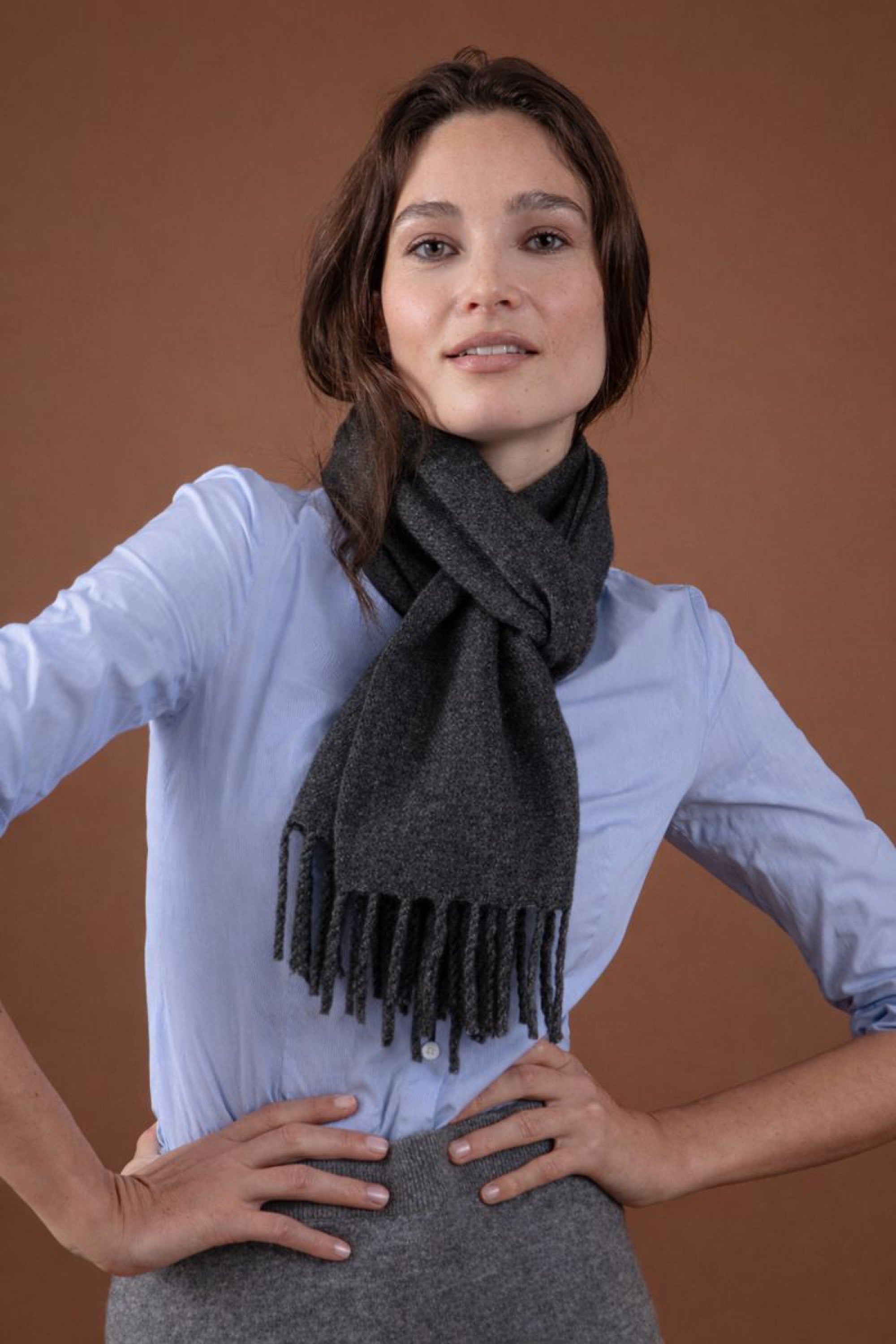 Sciarpa in cashmere, 100% cashmere, misto, fine, , Mahogany