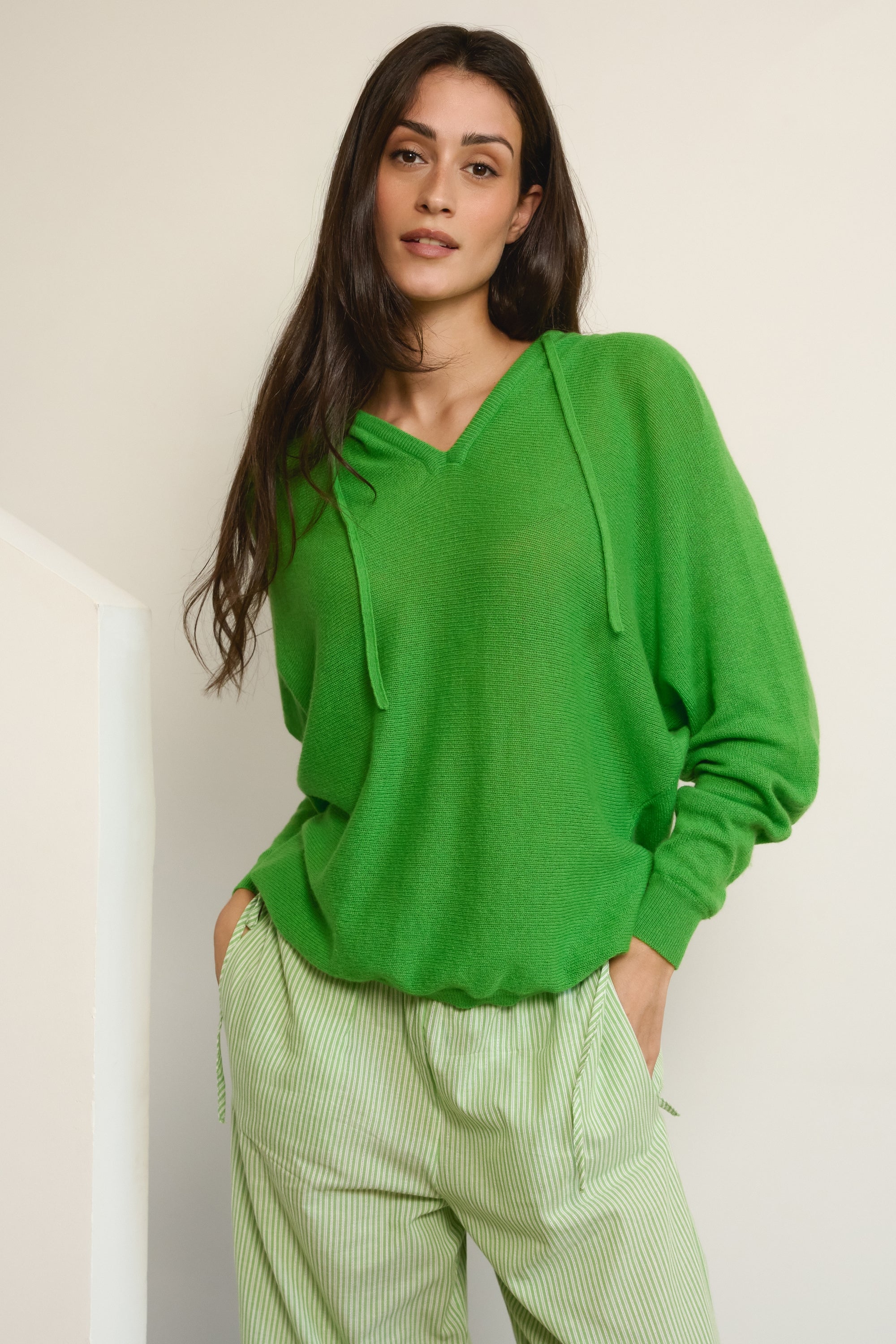 Felpa in cashmere, 100% cashmere, donna, cappuccio, vestibilità oversize, maniche lunghe, fine, , Mahogany