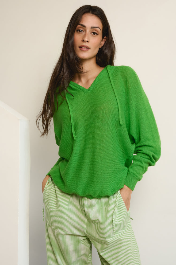 Felpa in cashmere, 100% cashmere, donna, cappuccio, vestibilità oversize, maniche lunghe, fine, , Mahogany