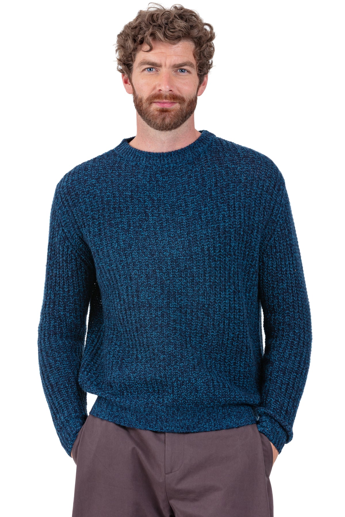 Maglione in cashmere, 100% cashmere, uomo, collo rotondo, taglio dritto, maniche lunghe, grosso / 6 fili e +, Mahogany
