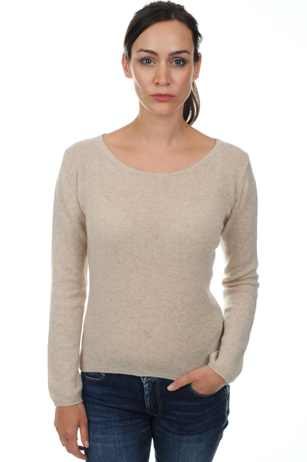 Maglione in cashmere, 100% cashmere, donna, collo ballerina, taglio aderente, maniche lunghe, normale / 2 e 4 fili, maglia sfalsata, Mahogany