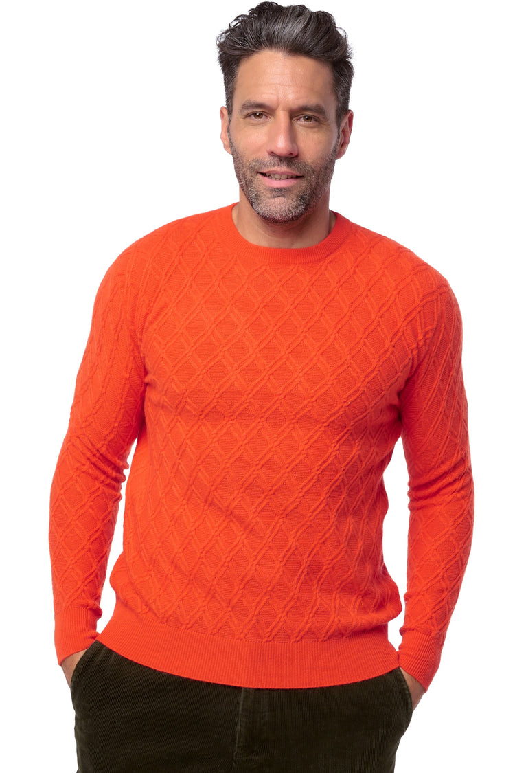 Maglione in cashmere, 100% Cashmere, uomo, girocollo, taglio dritto, maniche lunghe, grafica, normale / 2 e 4 fili, treccia, Mahogany