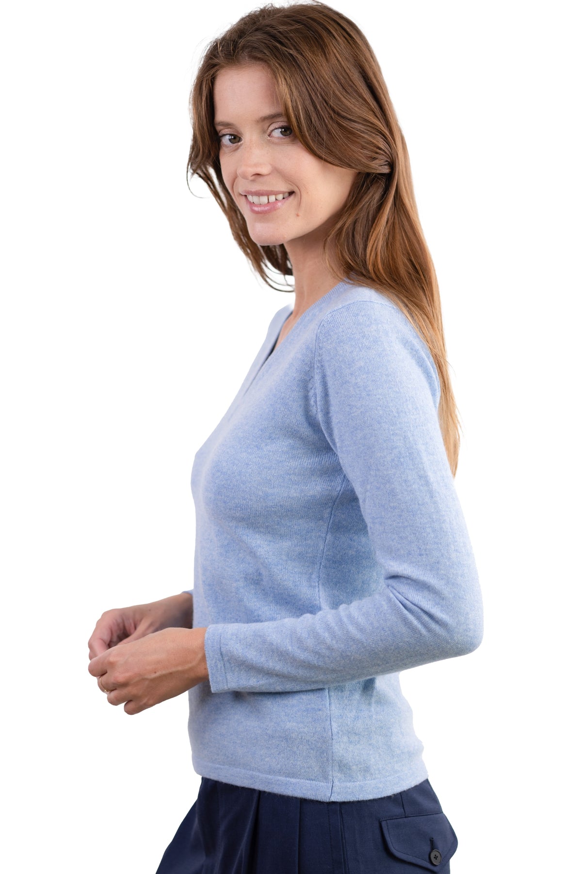 Emma in cashmere donna - Vista 1 - blu azur chiné - Mahogany