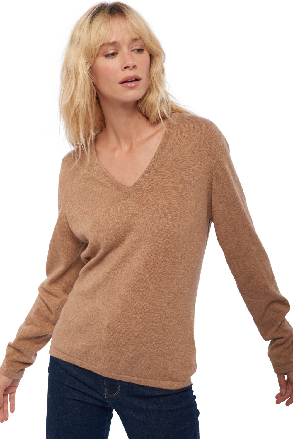 Emma in cashmere donna - cammello chiné - Mahogany