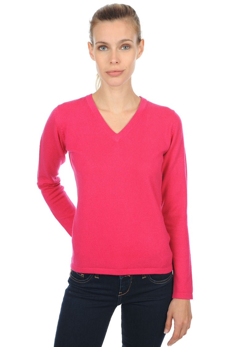 Maglione in cashmere, 100% Cashmere, donna, collo a V, taglio dritto, maniche lunghe, fine, Mahogany