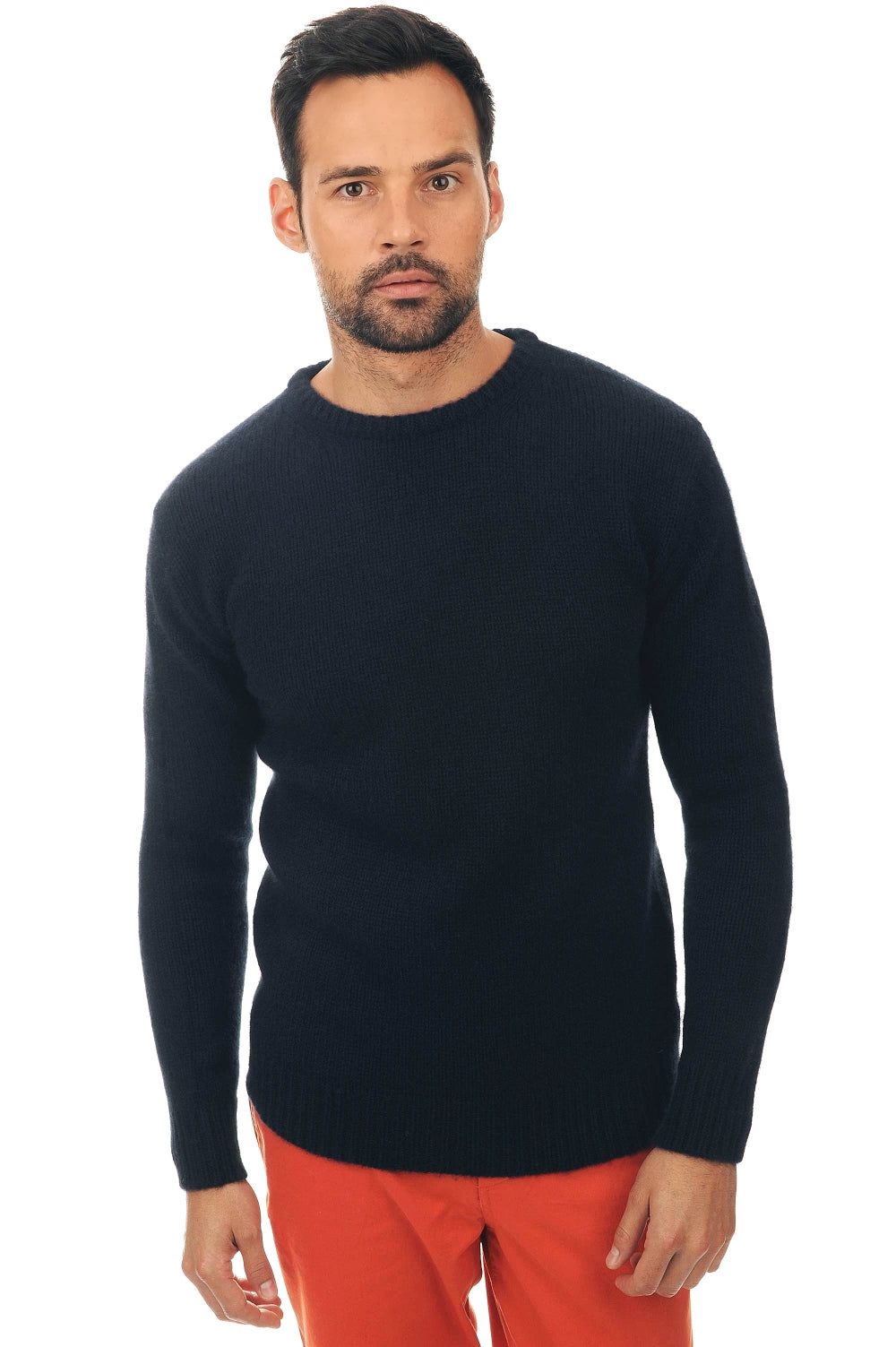 Maglione in yak, 100% Yak, uomo, collo rotondo, taglio dritto, maniche lunghe, spessa / 6 fili e più, maglia normale, Mahogany
