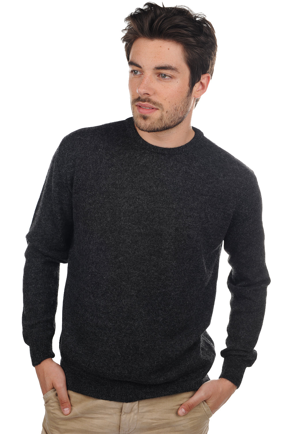 Maglione in baby alpaca, 100% Baby Alpaca, uomo, collo tondo, taglio dritto, maniche lunghe, fine, , Mahogany