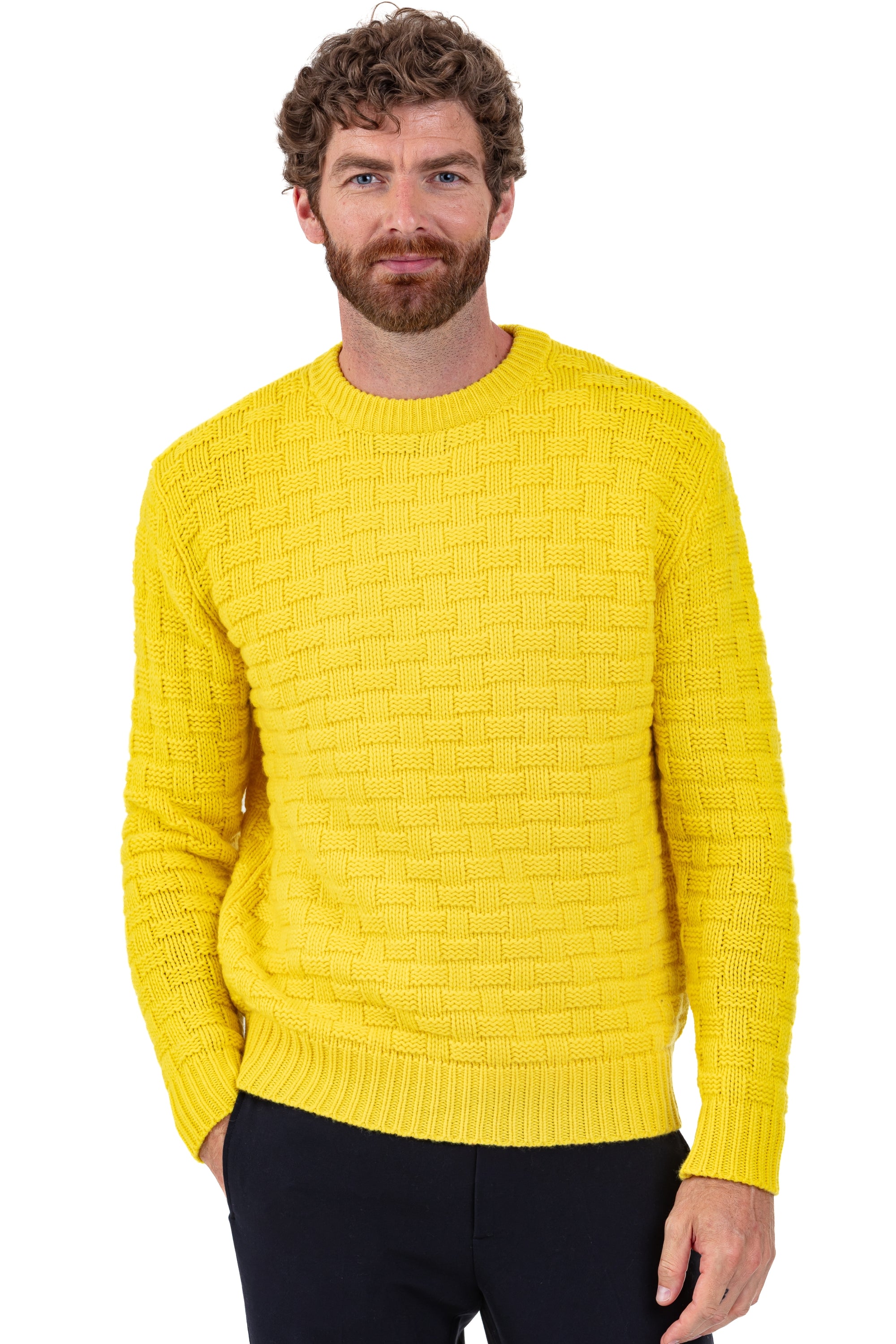 Maglione in cashmere, 100% cashmere, uomo, collo rotondo, taglio dritto, maniche lunghe, grafico, grossa / 6 fili e +, treccia, Mahogany