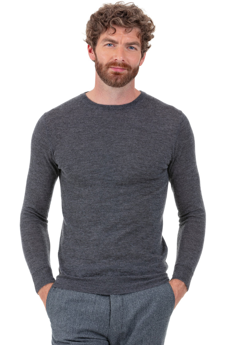Maglione in pelliccia di cashmere, 100% pelliccia di cashmere, uomo, collo rotondo, taglio aderente, maniche lunghe, fine, maglia normale, Mahogany