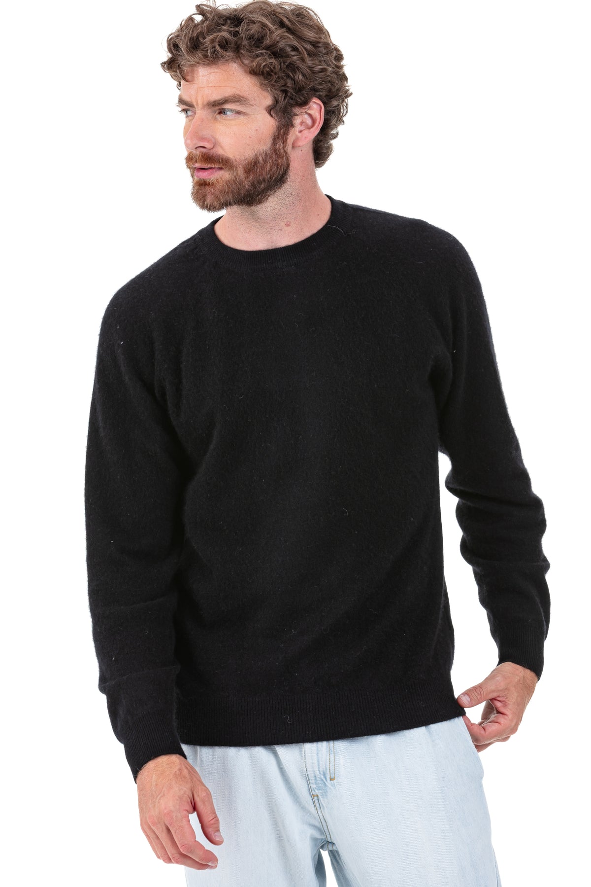 Maglione cocoon in cashmere, 100% Cashmere spazzolato, uomo, collo collo tondo, taglio dritto, maniche lunghe, fine, , Mahogany