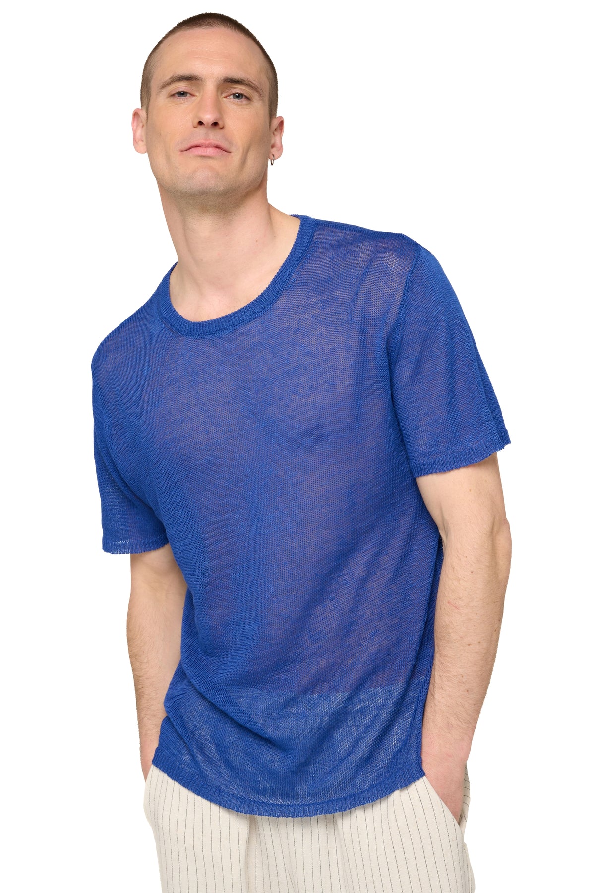 T-shirt in lino, 100% lino, uomo, collo rotondo, maniche corte, fine, , Mahogany