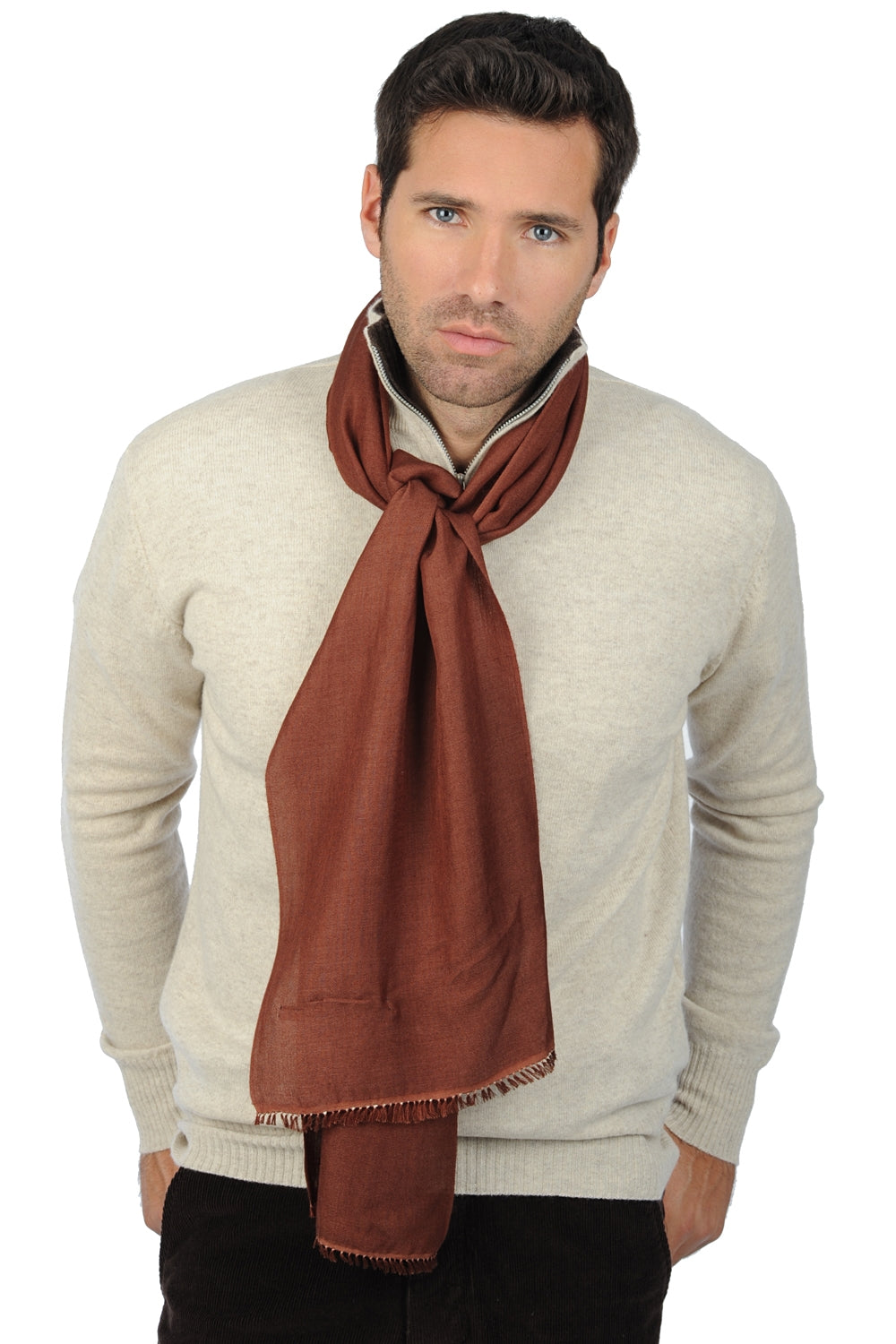 Scarva in cashmere e seta donna - cioccolato - Mahogany