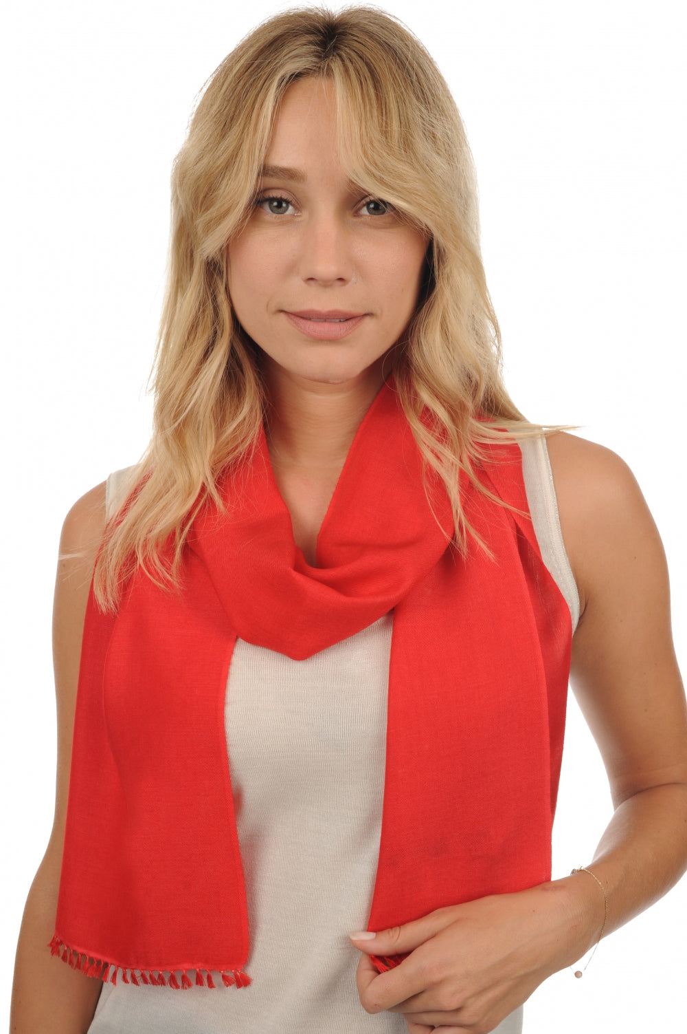 Scarva in cashmere e seta donna - corallo luminoso - Mahogany