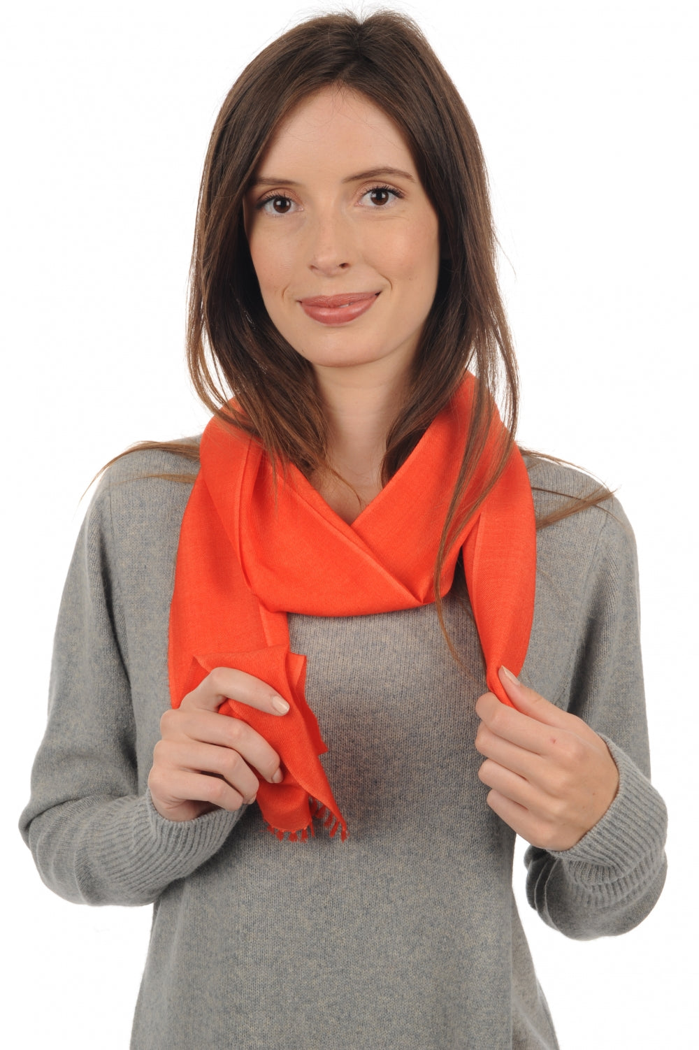 Scarva in cashmere e seta donna - arancione soleggiato - Mahogany