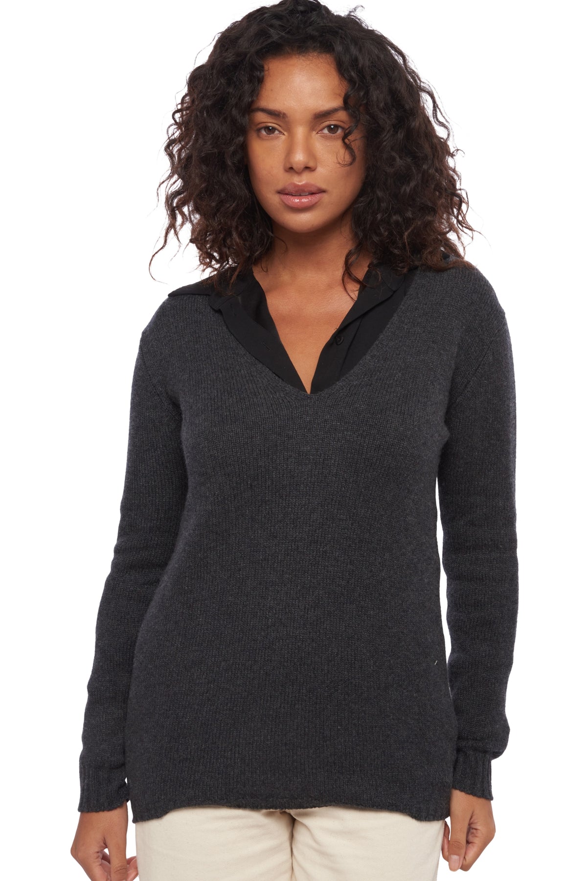 Maglione in cashmere, 100% Cashmere, donna, collo a V, taglio dritto, maniche lunghe, spessore grosso / 6 fili e +, maglia normale, Mahogany
