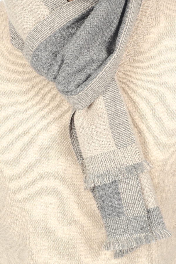 Cashmere accessori sciarpe  foulard tonnerre grigio chine beige atemporale 180 x 24 cm