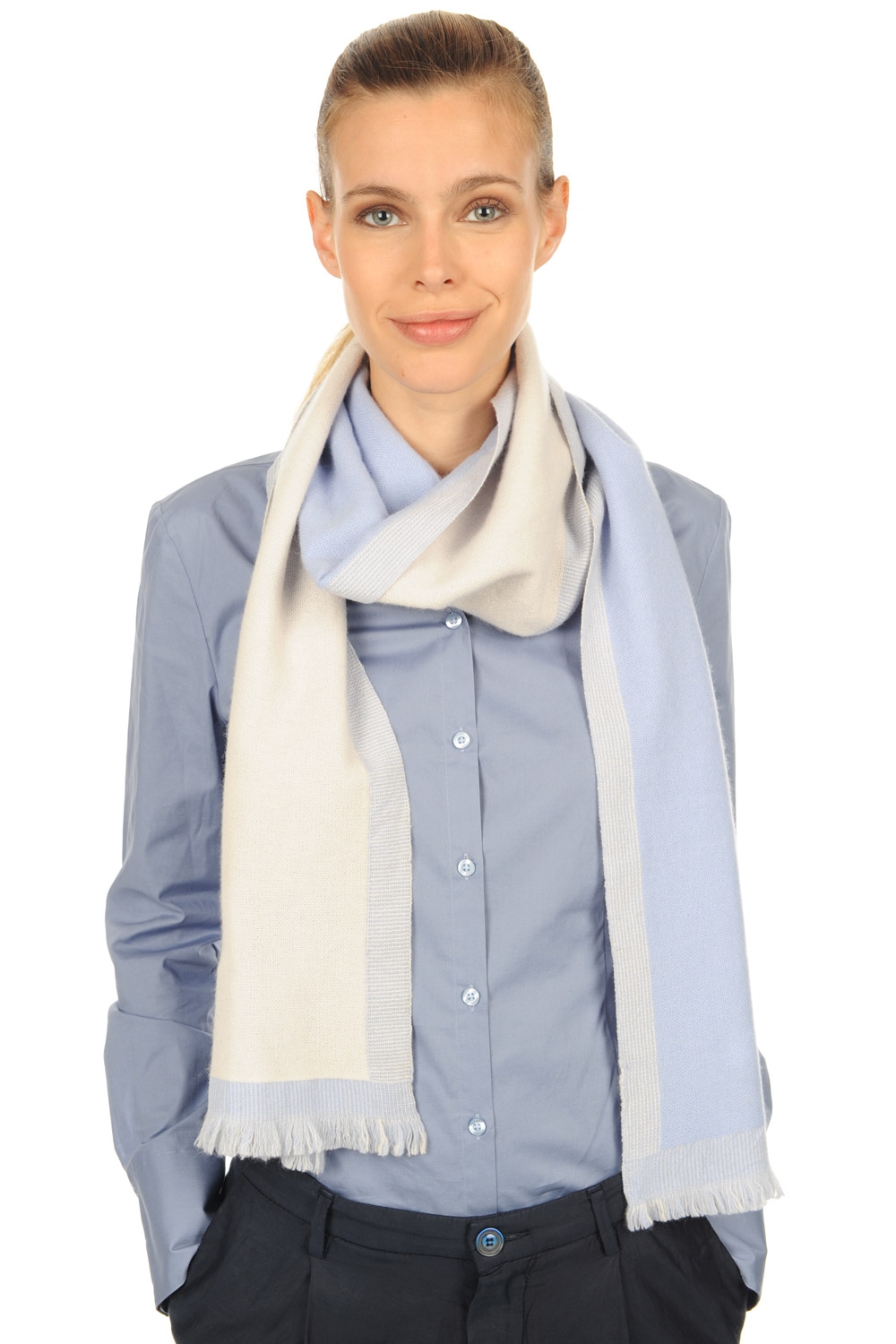 Cashmere accessori sciarpe  foulard tonnerre celeste chiaro ecru 180 x 24 cm