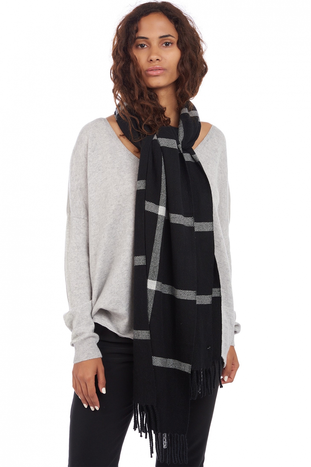 Cashmere accessori sciarpe foulard amsterdam nero flanella chine 50 x 210 cm