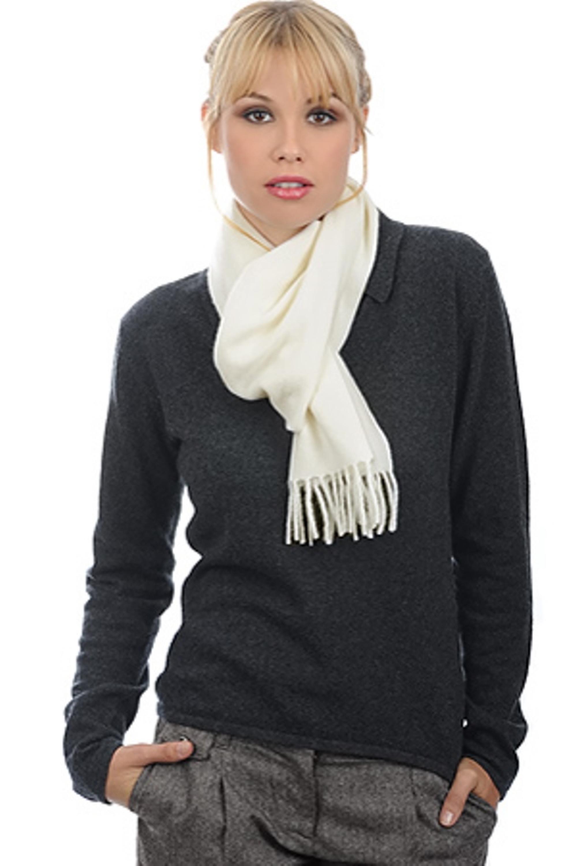 Cashmere accessori sciarpe foulard kazu170 ecru 170 x 25 cm