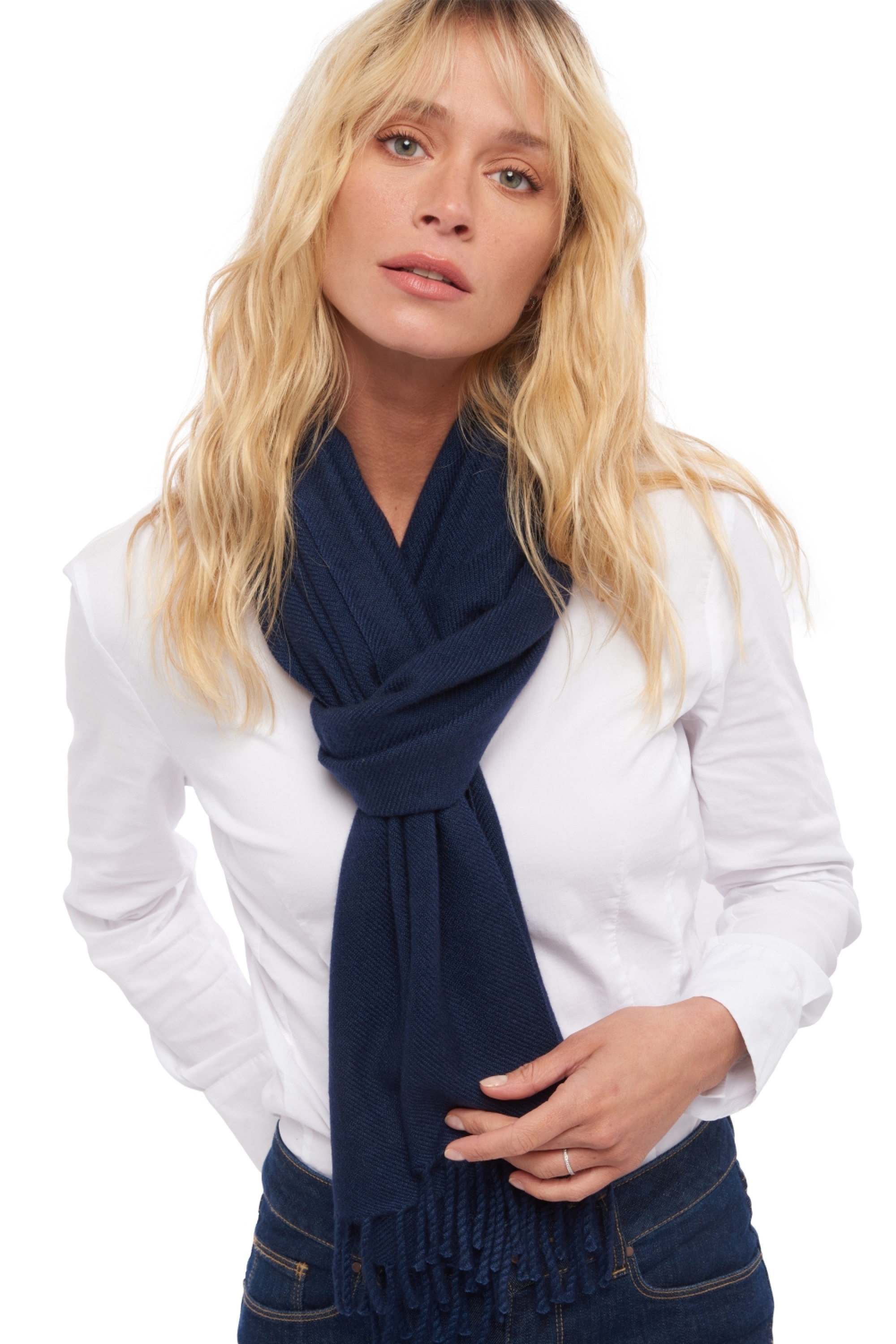 Cashmere accessori sciarpe foulard kazu200 blu navy 200 x 35 cm