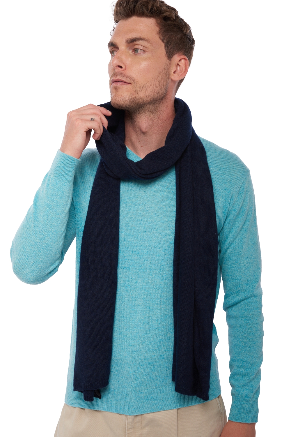 Cashmere accessori sciarpe foulard miaou blu notte 210 x 38 cm