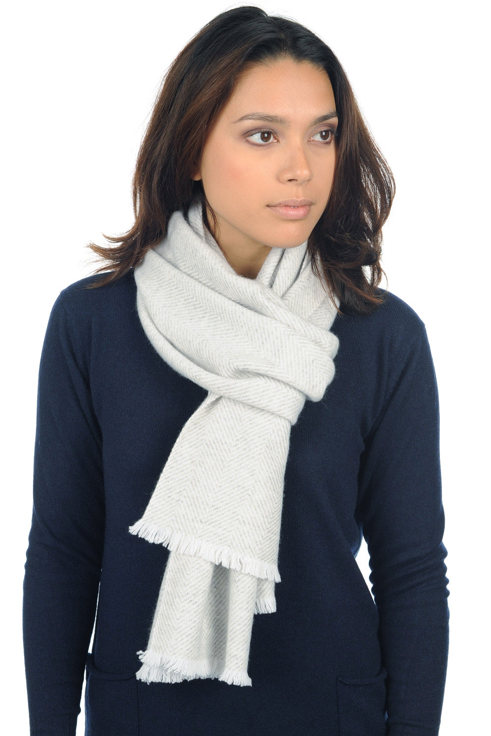 Cashmere accessori sciarpe foulard orage bianco naturale flanella chine 200 x 35 cm