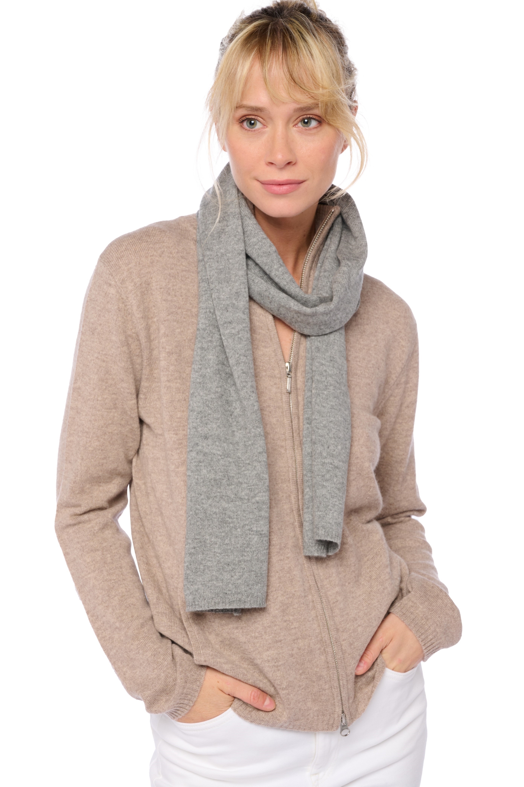 Cashmere accessori sciarpe foulard ozone grigio chine 160 x 30 cm