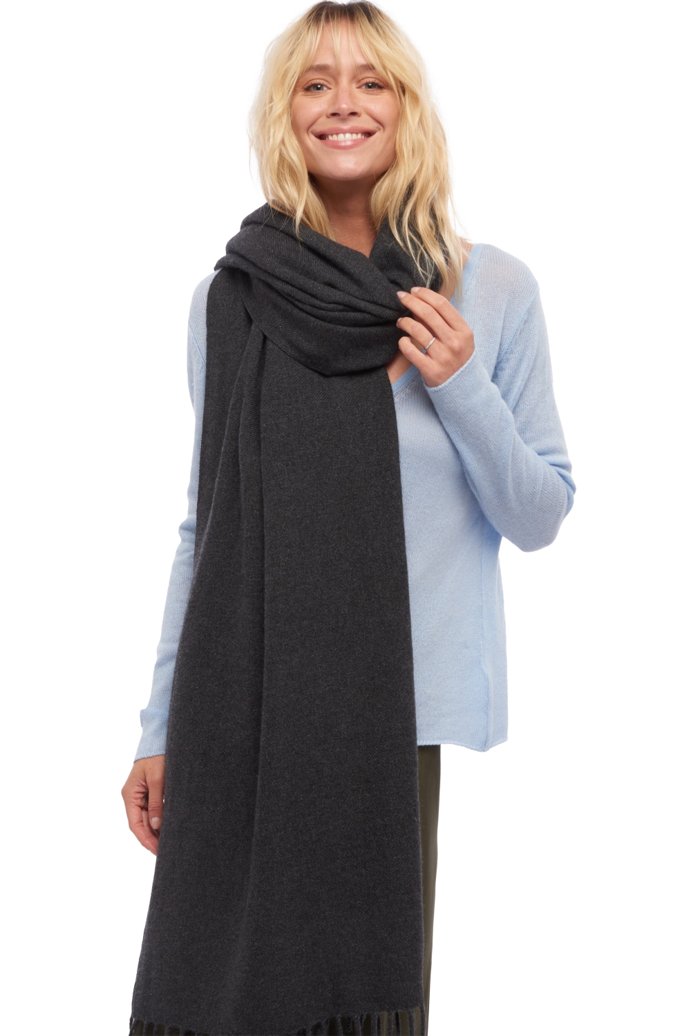 Cashmere accessori sciarpe foulard vany antracite chine 200 x 90 cm