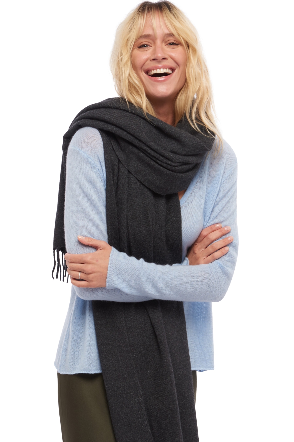 Cashmere accessori sciarpe foulard vany antracite chine 200 x 90 cm