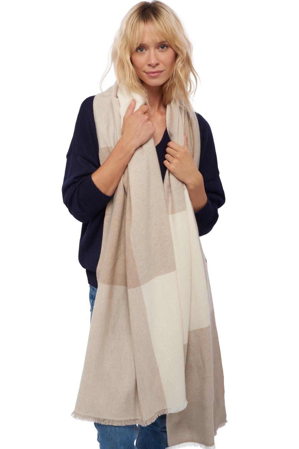 Cashmere accessori sciarpe foulard verona natural ecru natural stone 225 x 75 cm