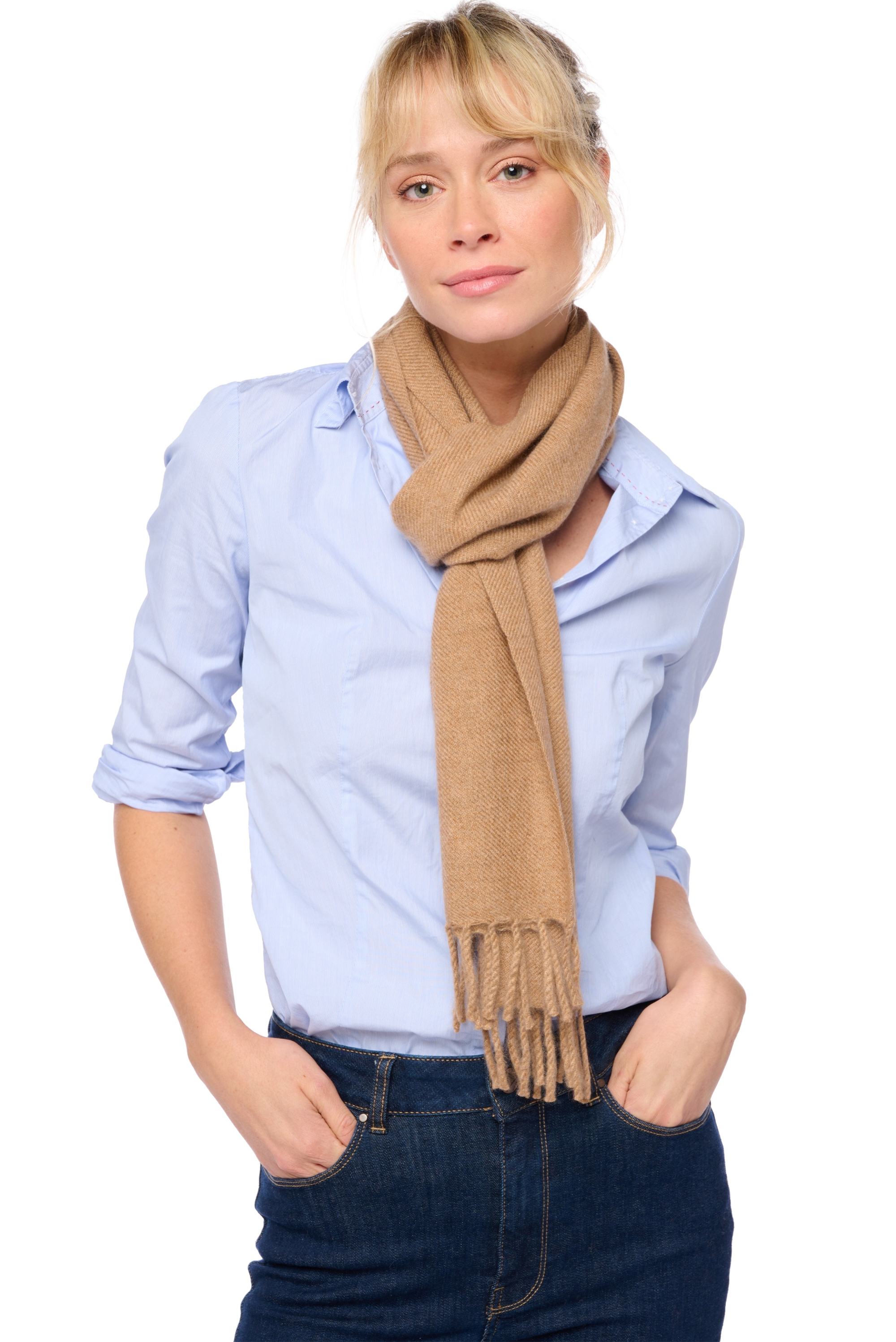 Cashmere cashmere donna sciarpe foulard kazu170 cammello chine 170 x 25 cm